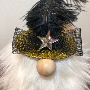 Gold Feather Gnome New Years Crystal Star Bling Bow Black White